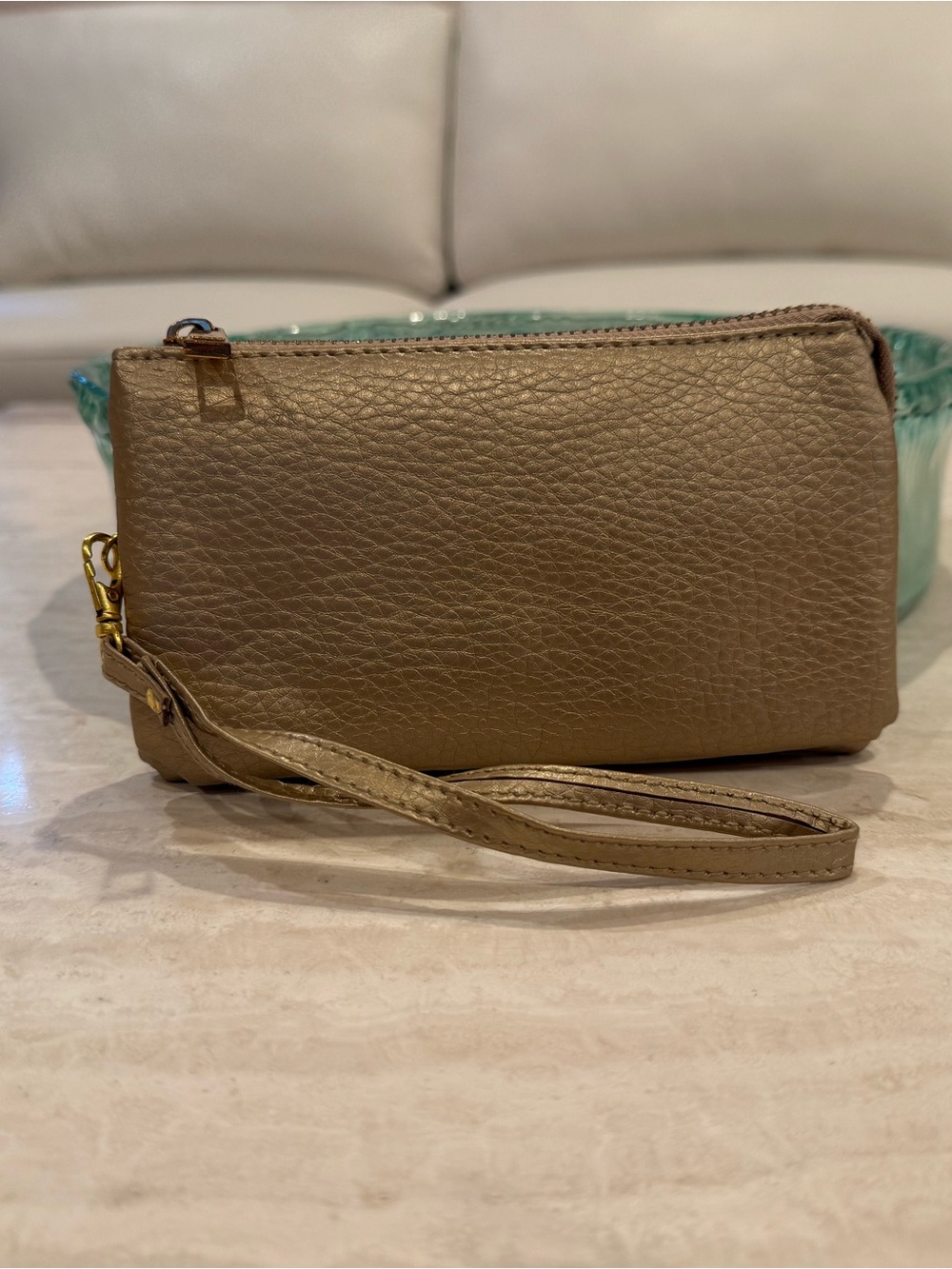 Leather Wristlet Clutch in Gold